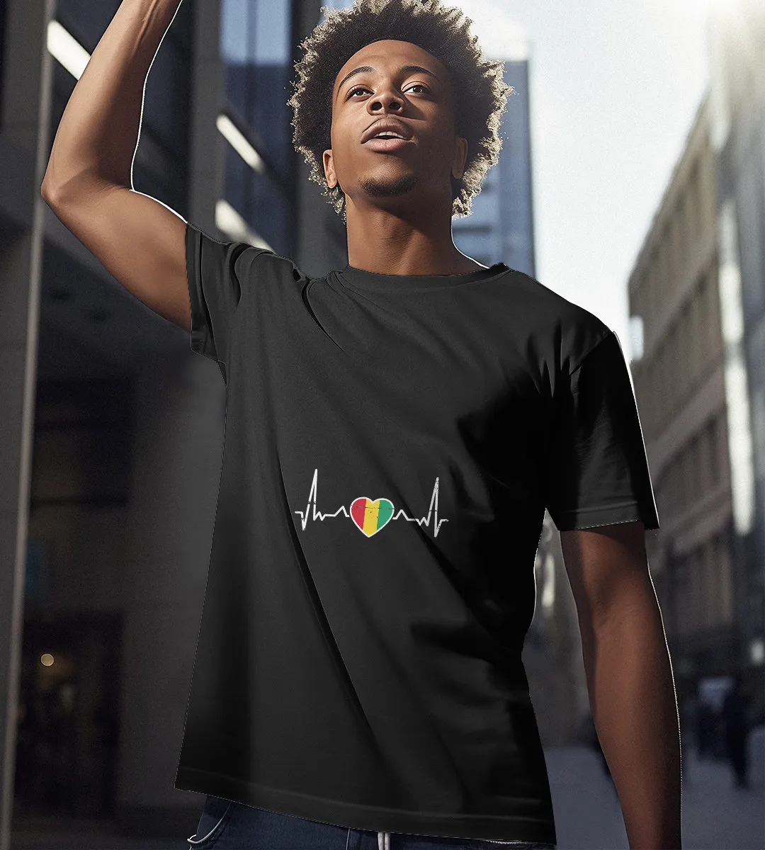 1sttheworld T-Shirt - Guinea Heartbeat Flag T-Shirt Black A35