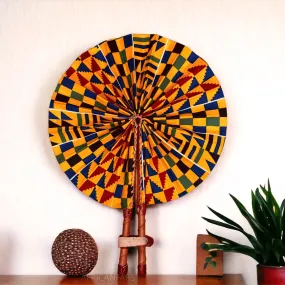 African Hand fan - Ankara print Hand fan - Osei - Yellow kente