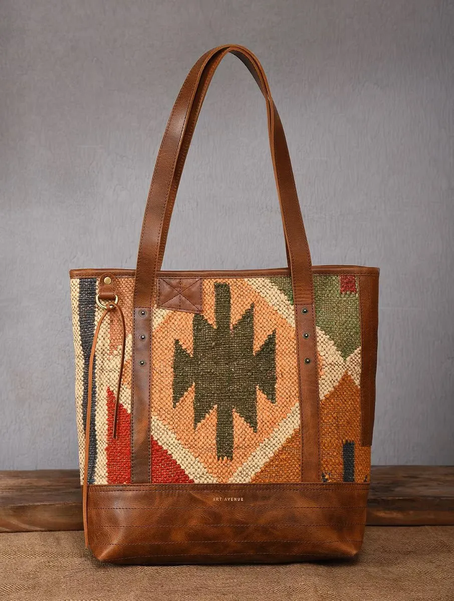 ANEUR - KILIM & LEATHER HAND BAG