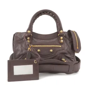 BALENCIAGA Giant Mini City Leather 2Way Hand Bag Brown 309544