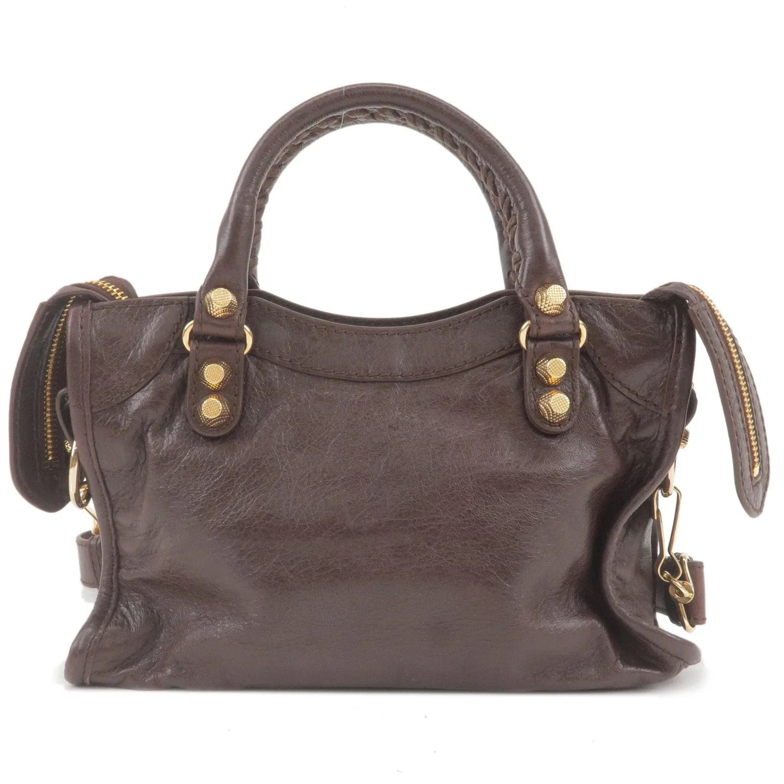 BALENCIAGA Giant Mini City Leather 2Way Hand Bag Brown 309544