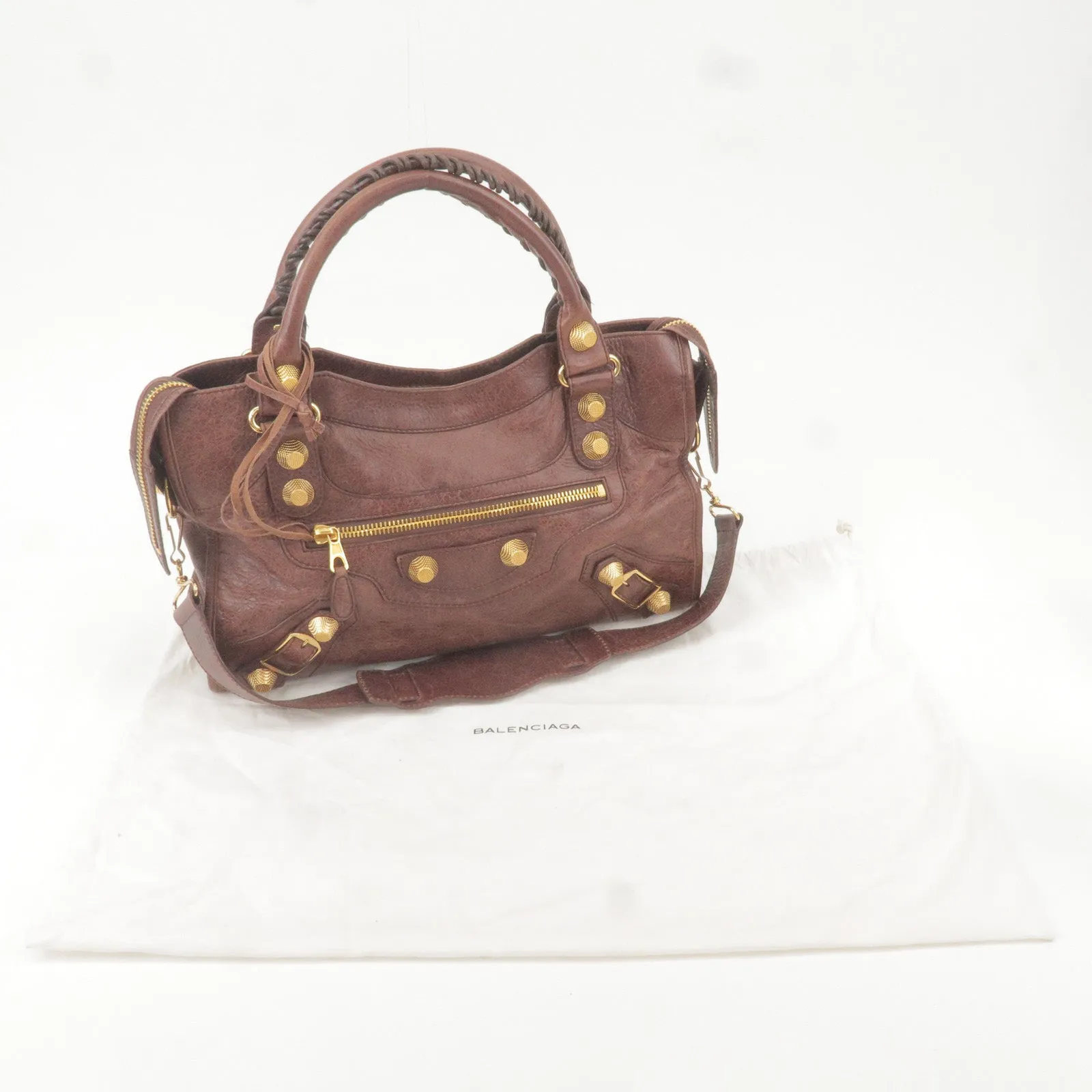 BALENCIAGA Leather The Giant City 2Way Bag Hand Bag Brown 173084