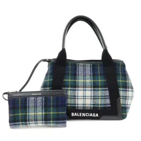 BALENCIAGA Navy Cabas S Wool Leather Canvas Hand Bag 339933