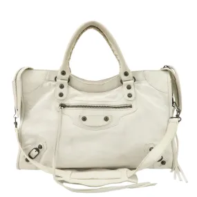 BALENCIAGA The City Leather 2Way Hand Shoulder Bag White 115748