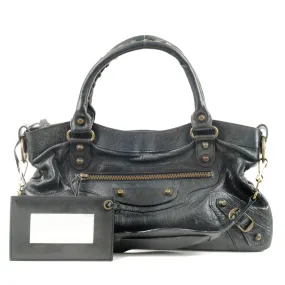 BALENCIAGA The First Leather 2Way Bag Hand Bag Black 103208