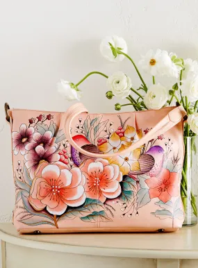 Birds in Blush Hand-painted Hobo Bag