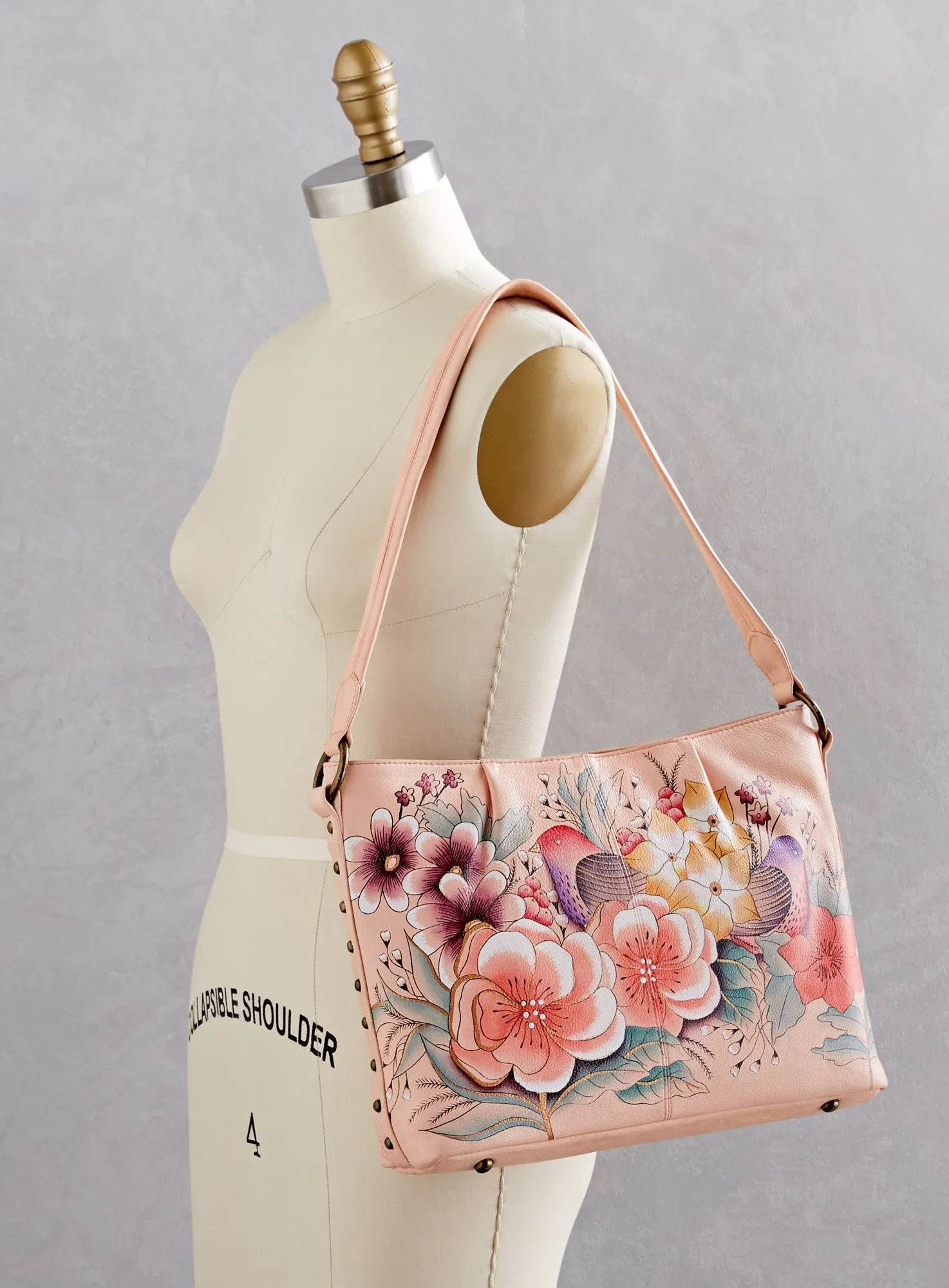 Birds in Blush Hand-painted Hobo Bag