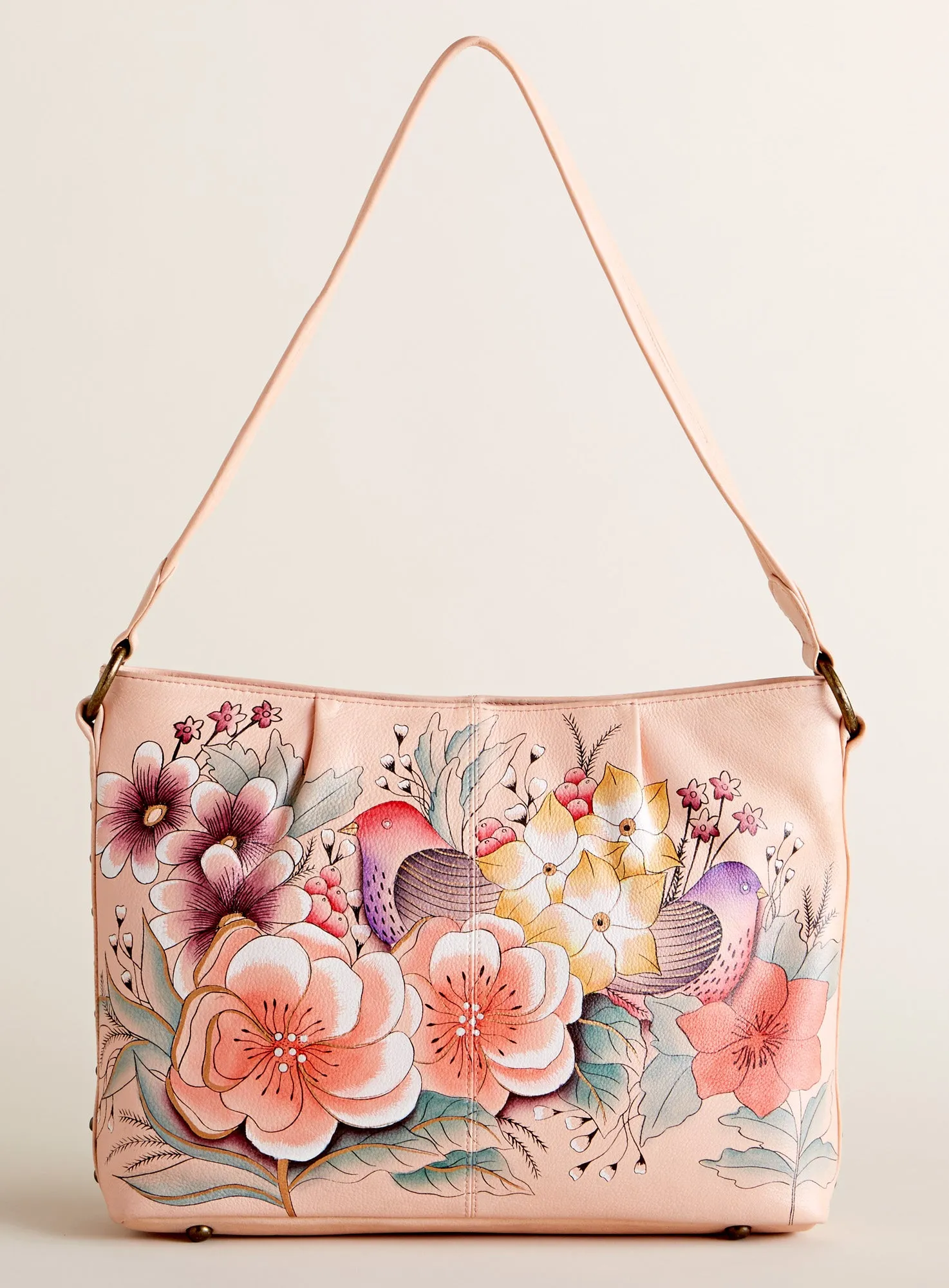 Birds in Blush Hand-painted Hobo Bag