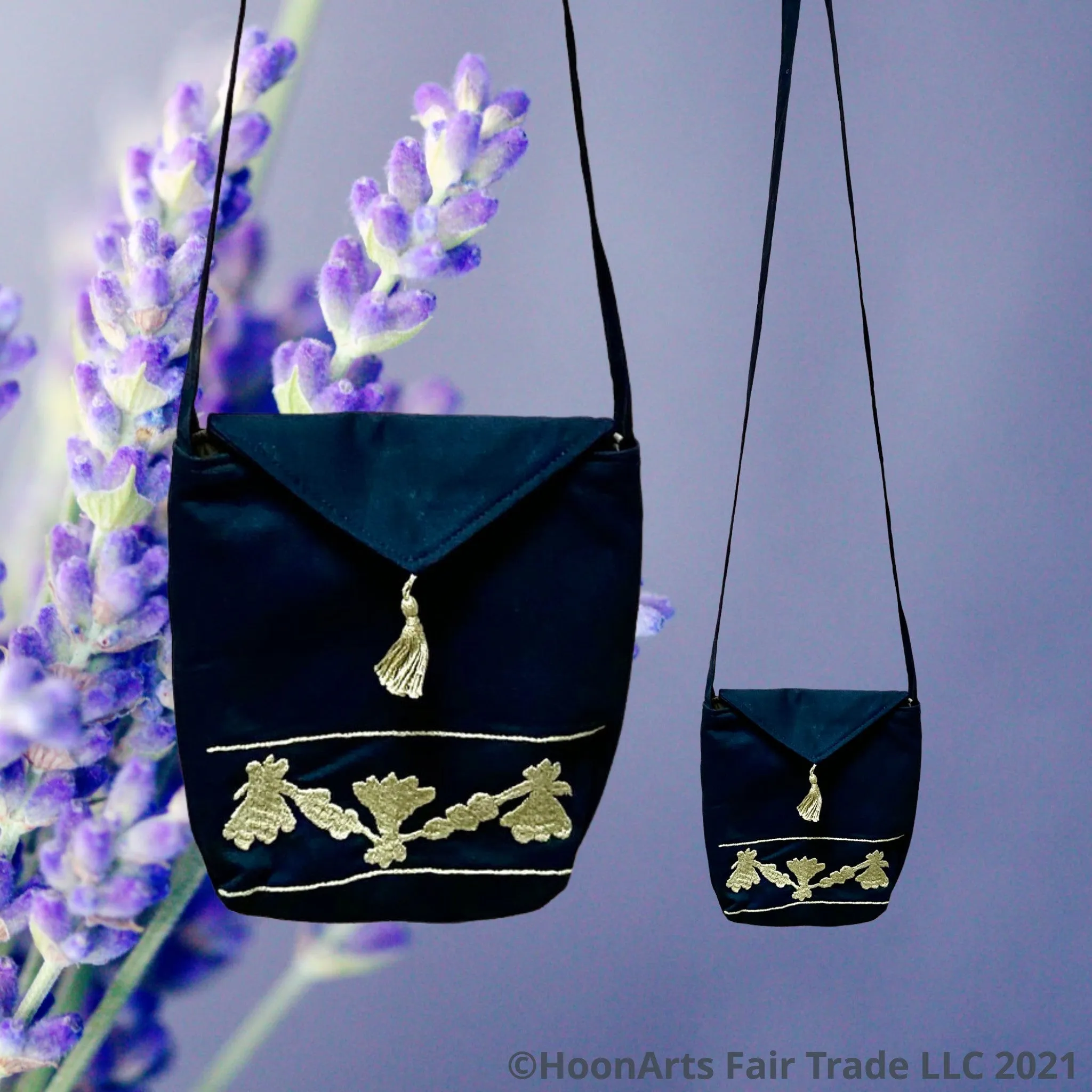 Black & Taupe Hand Embroidered "Retro" Cross-Body Shoulder Bag