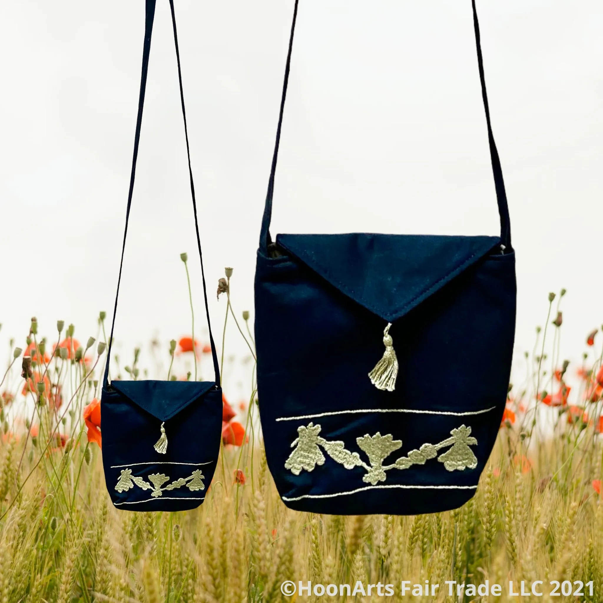 Black & Taupe Hand Embroidered "Retro" Cross-Body Shoulder Bag