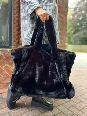 Black Faux Fur Tote Bag