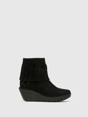 Black Fringed Ankle Boots