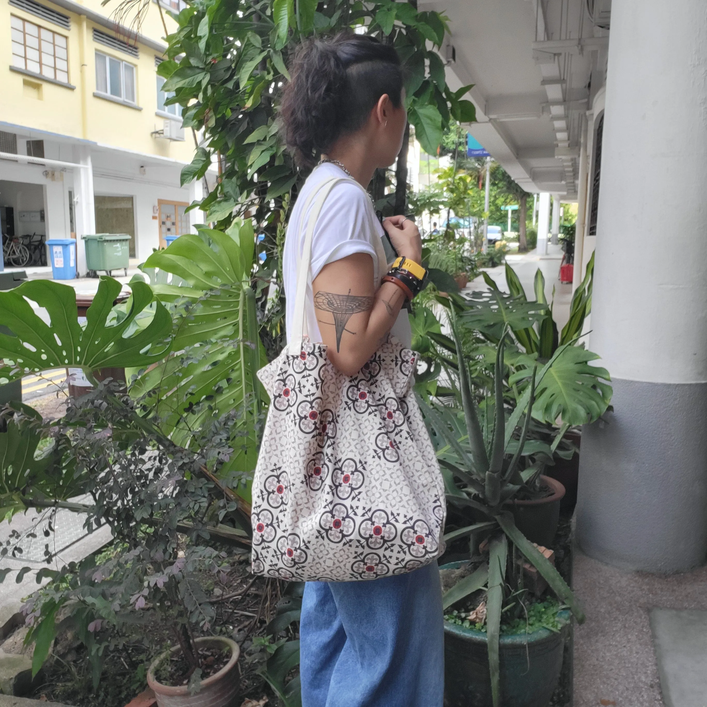 Brown Tile Printed Tote Bag