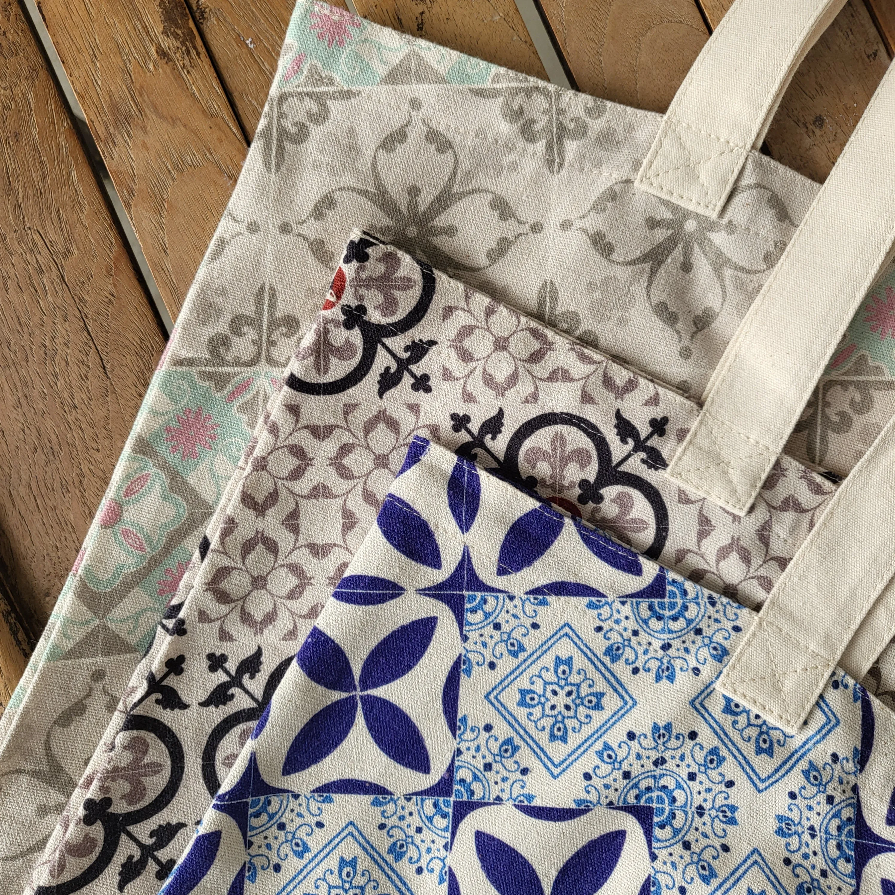 Brown Tile Printed Tote Bag