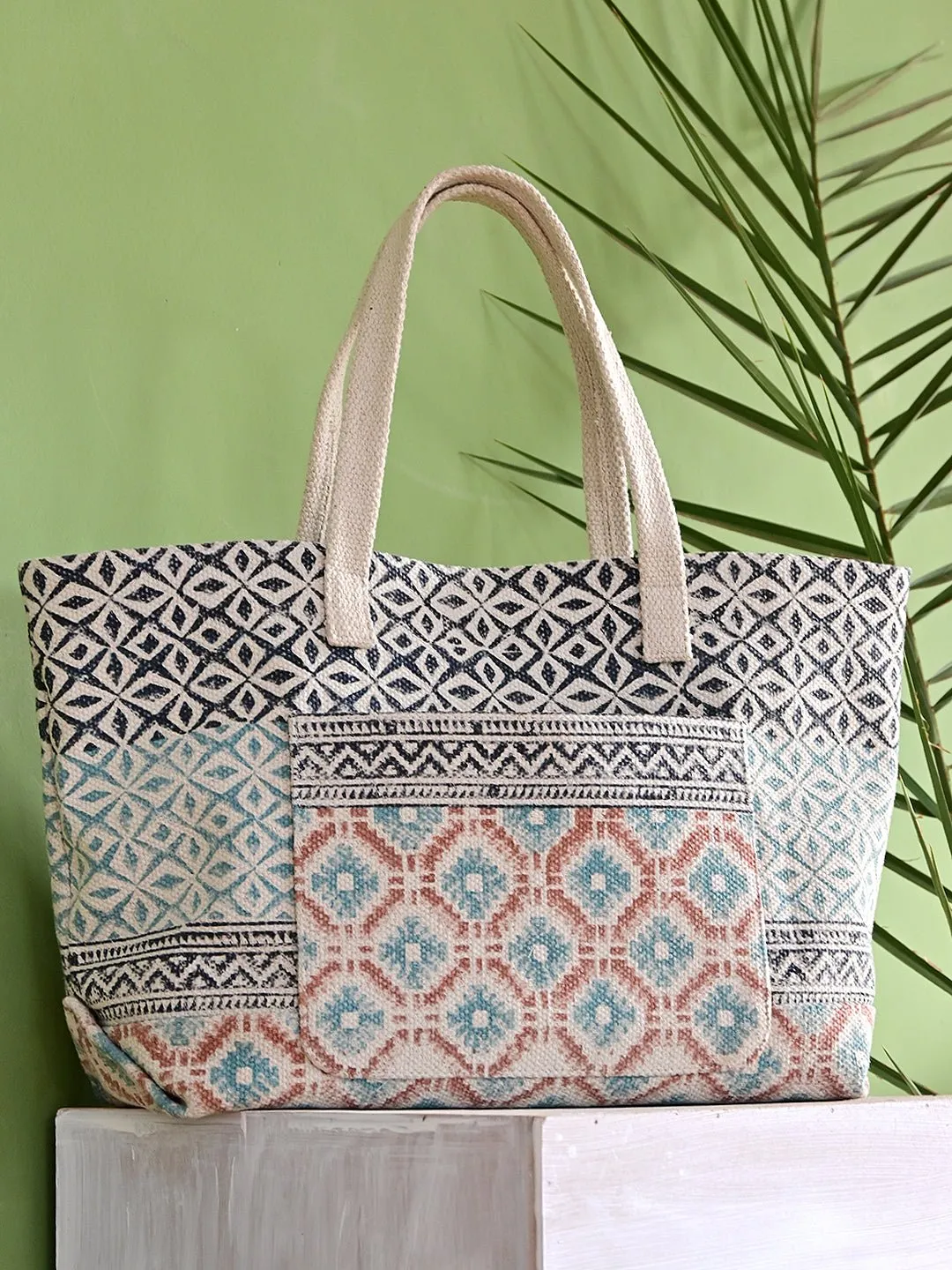 CASSIA - HAND BLOCK COTTON PRINTED TOTE BAG