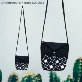 Hand Embroidered Black & White Cross-Body Shoulder Bag