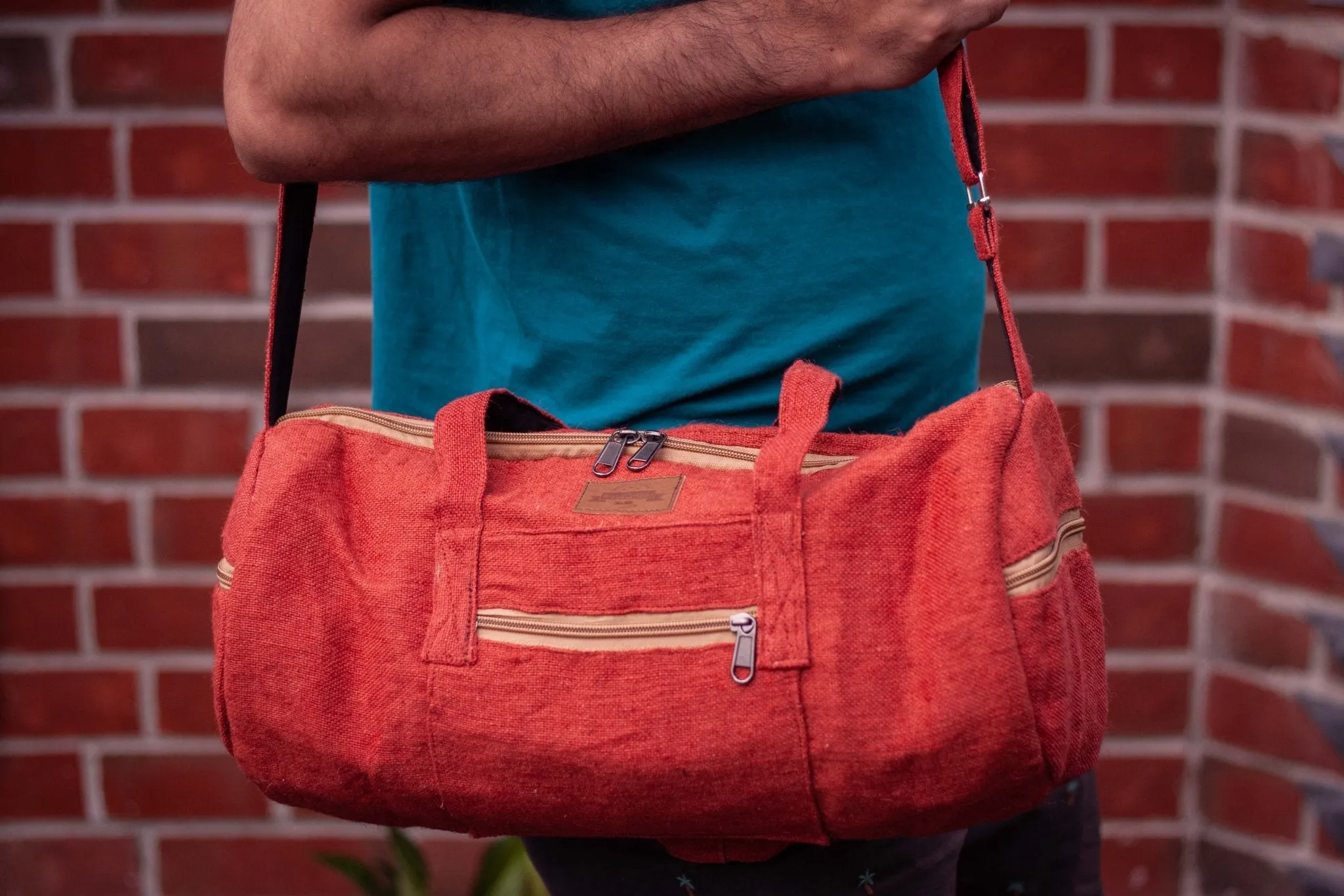 Hand Made Hemp Red Duffel Holdall Bag