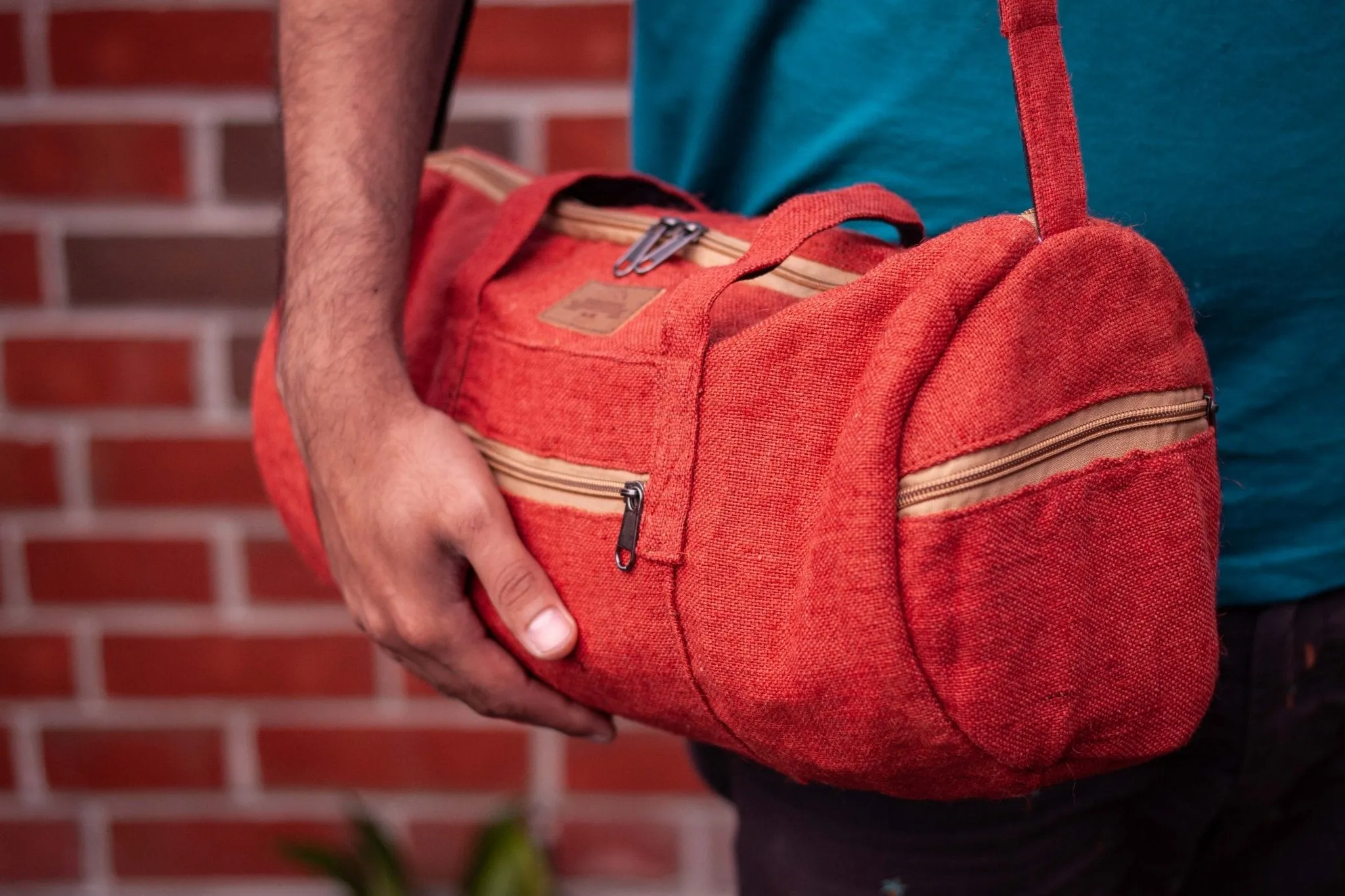 Hand Made Hemp Red Duffel Holdall Bag