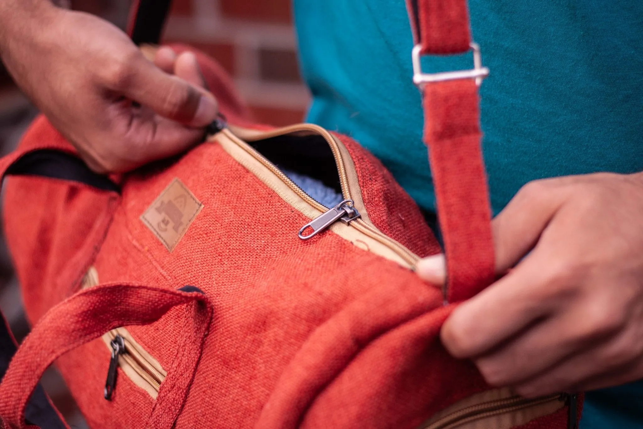 Hand Made Hemp Red Duffel Holdall Bag