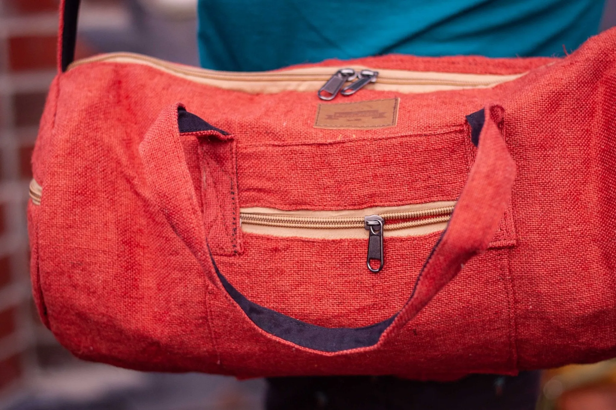 Hand Made Hemp Red Duffel Holdall Bag