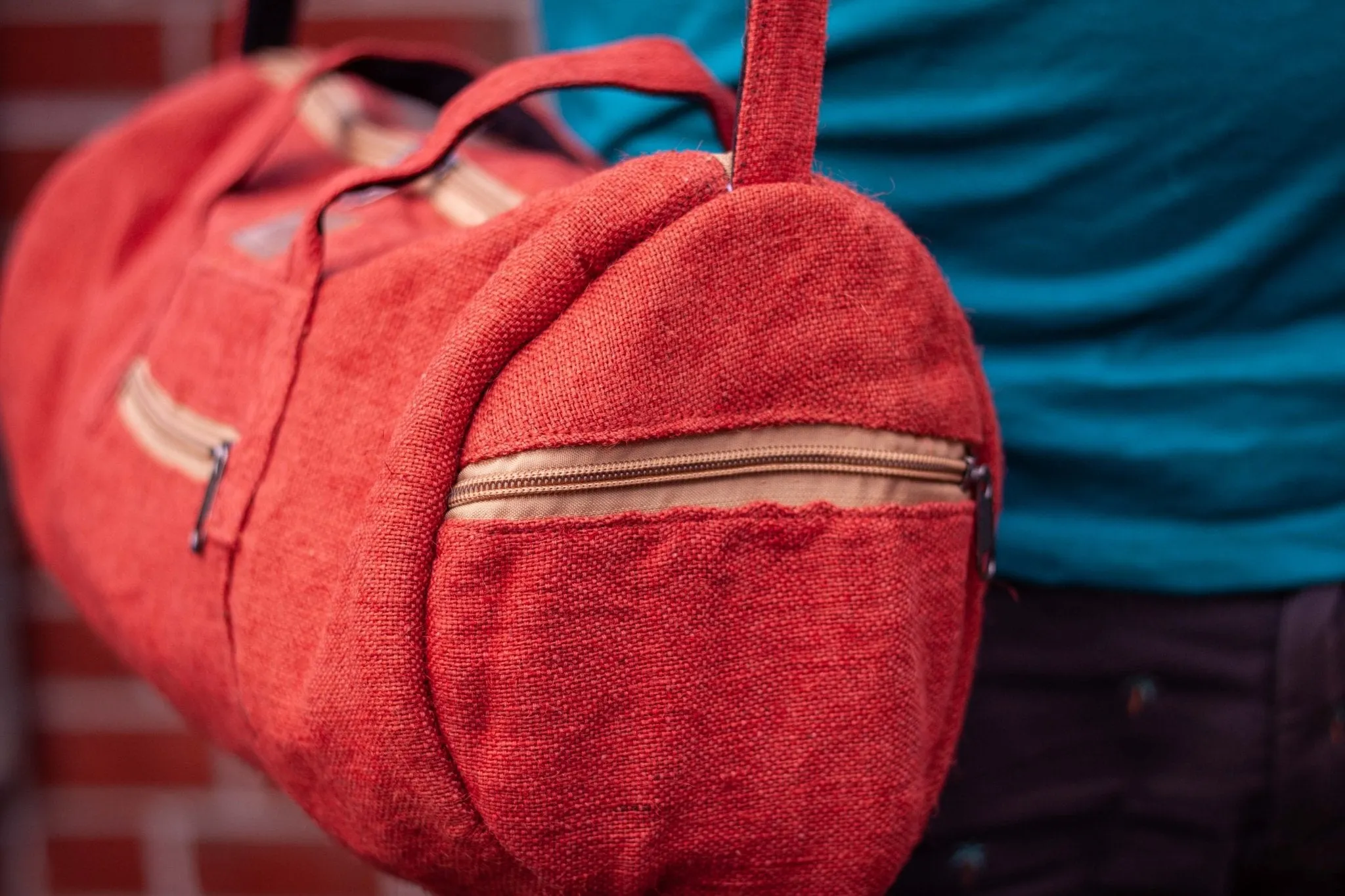 Hand Made Hemp Red Duffel Holdall Bag