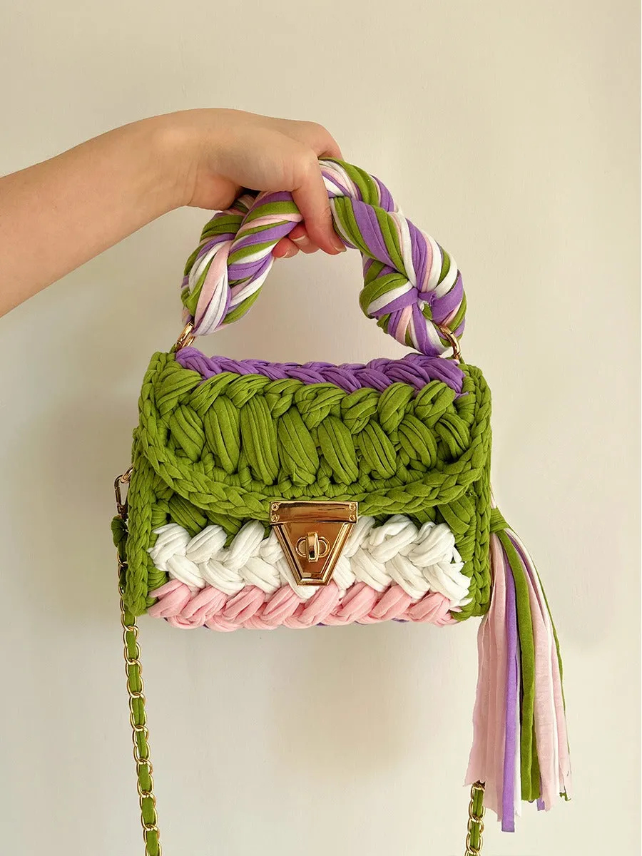 Hand woven crochet bag