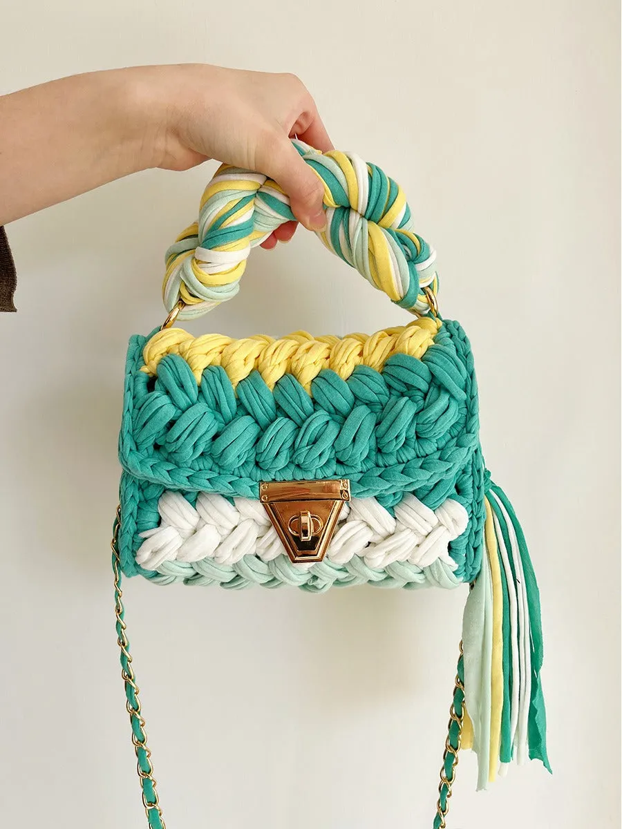 Hand woven crochet bag