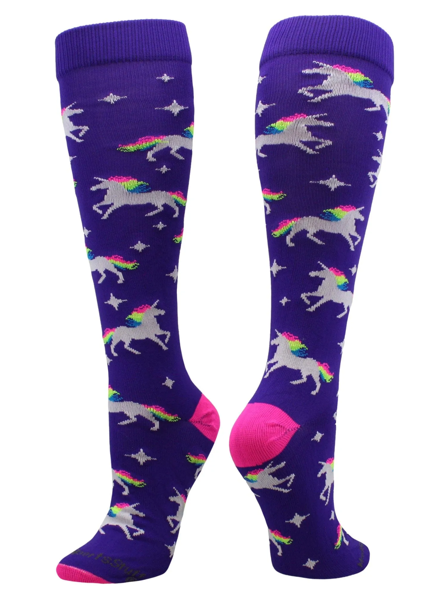 Neon Rainbow Unicorn Over the Calf Socks