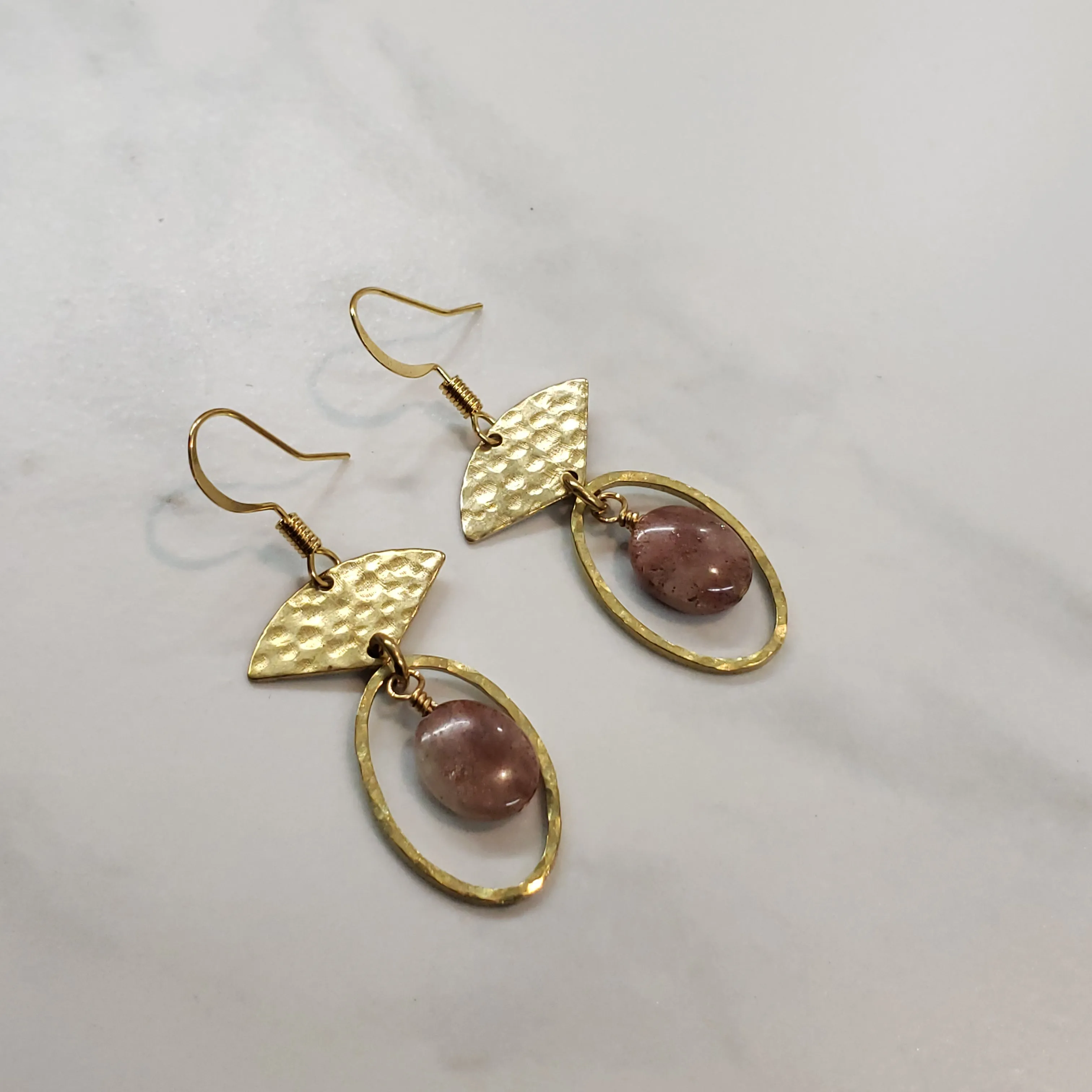 Petit Fan Sunstone Hoop Drop Earrings