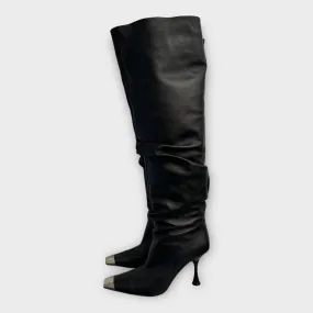 Sergio Rossi Black Metal Toe Cap Over The Knee Boots