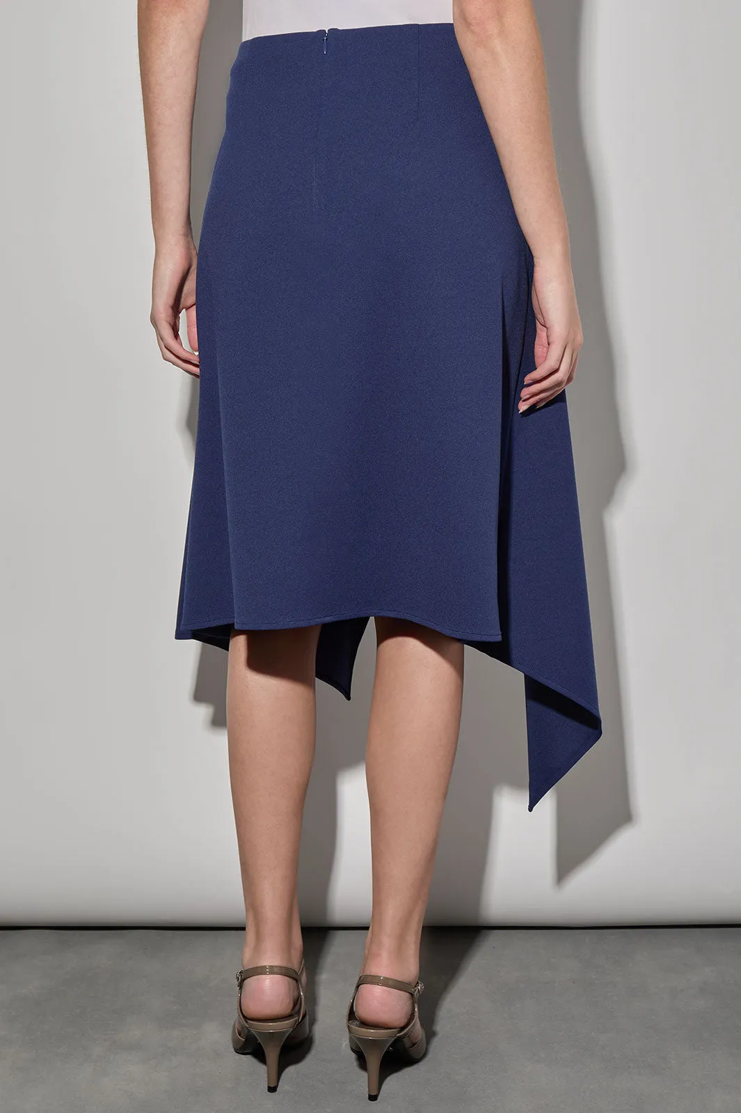 Stretch Deco Crepe Asymmetrical Below-the-Knee Skirt