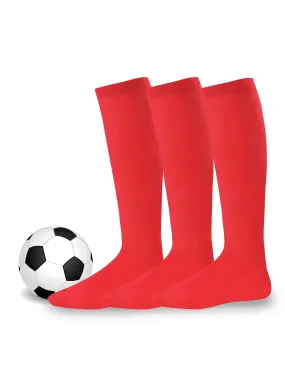 TeeHee Socks Unisex Soccer Acrylic Over The Knee High Red 3-Pack (50081)