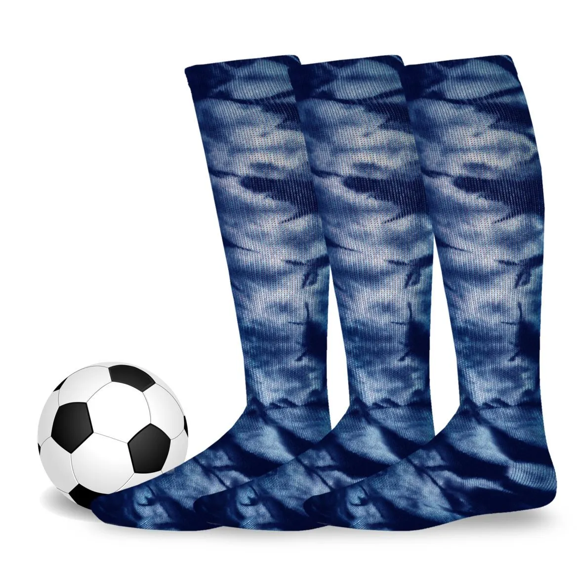 TeeHee Socks Unisex Soccer Cotton Over The Knee High Tie Dye Navy 3-Pack (50528)