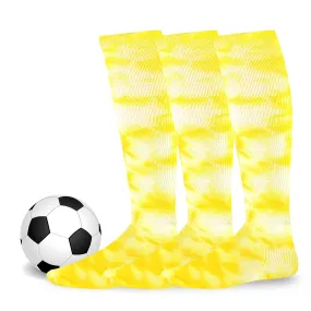 TeeHee Socks Unisex Soccer Cotton Over The Knee High Tie Dye Yellow 3-Pack (50528)